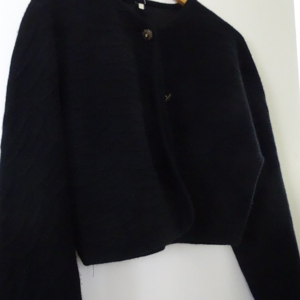 Black Merino Angora Wool Cropped Jacket Size 44